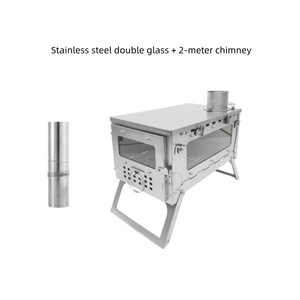 Poêle <span class=keywords><strong>de</strong></span> camping moderne en acier inoxydable, portable, pliable, avec cheminée latérale en verre, pour le chauffage, la cuisson et le barbecue - Product Image 2