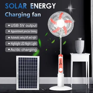 Modern Stand Electric Fan 5 Blades 16Inch Chargeable Solar Standing Fan With Bulbs