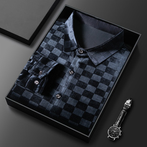 Autunno inverno nuova <span class=keywords><strong>camicia</strong></span> a maniche lunghe in <span class=keywords><strong>velluto</strong></span> oro <span class=keywords><strong>camicia</strong></span> da <span class=keywords><strong>uomo</strong></span> grande in ferro libero Casual con risvolto sottile - Product Image 6