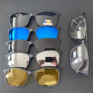 Óculos de sol polarizados com armação tr, conjunto de óculos de sol polarizados e com lentes 5 em 1, para uso de óculos de sol