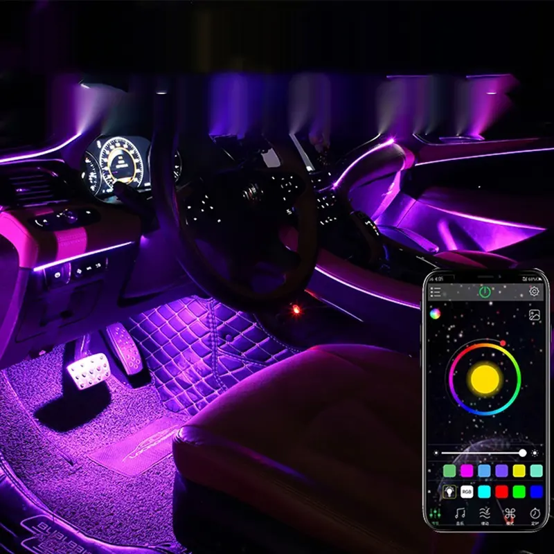 10 in 1 RGB LED Atmosphere Car Light Interior Decoration Fiber Strip Light By App Control Decorative Ambient Lamp Dashboard Lamp
