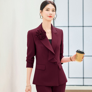 Women's Suit Set Solid Color Polyester Spring Work Casual Two Piece With Floral Decor - Product Image 3