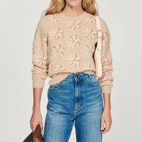 Automne hiver élégant motif marguerite col rond manches longues femmes pull décontracté pull personnalisé conçu tricots avant