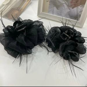 Elegant Black Fabric Feather Hair <b>Clip</b> 12cm Gripper for Women Daily Use - Product Image 2