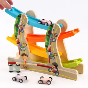 Kinder Holz Rennstrecke Auto Spielzeug Rampe Mini Gleit autos Früh kindliche Bildung Spielzeug Set Spaß Trägheit Gleiten Buntes Holz