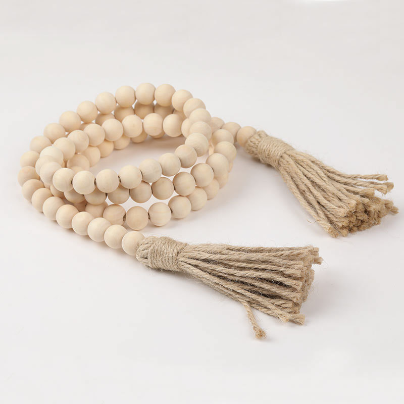 Style pompon en perles de bois de 148 cm (perles en bois de 16 mm)