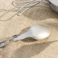 Cuillère, fourchette et couteau en titane ultralégers pliables, de qualité alimentaire, pour le camping, la pique-nique et les activités de plein air, avec manche sablé gris argenté