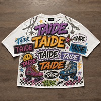 T-shirt graffiti intégral certifié BSCI TaiDe blanc 250GSM, imprimé multicolore Y2K, coupe oversize, logo personnalisé, ODM, vente en gros pour hommes