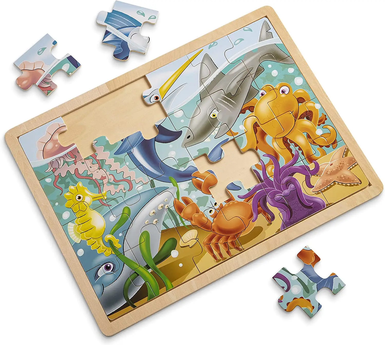 Деревянная головоломка с изображением животных под морем, с лотком для хранения