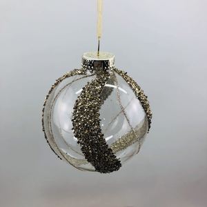 Öffnbare hohle runde Weihnachtsschmuckteile durchsichtiger transparenter 10 cm Glaskugel mit Perlen lackierter Grafik modell schmuck