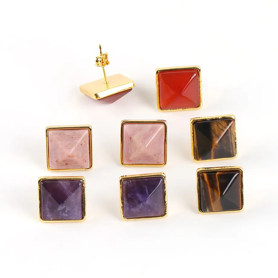 Cube Small Birthstone Natural Gem Stone Stud Earring Todos os Tipos de Pedras para Brincos