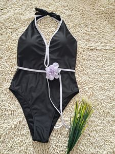 Traje de baño de una pieza con cuello halter para mujer, color blanco y negro, estilo vintage, traje de baño de color sólido, trajes de baño de una pieza vintage - Product Image 6