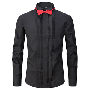 <span class=keywords><strong>Camicia</strong></span> da smoking a maniche lunghe in cotone a maniche lunghe da <span class=keywords><strong>uomo</strong></span> in cotone formale di qualità personalizzata con polsini francesi a pieghe - Product Image 3
