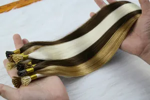 Ekstensi rambut keratin ditarik ganda rambut manusia ujung i/u ekstensi rambut pra-berikat pita grosir rambut dalam klip