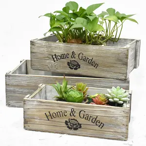 Witgekalkte Rechthoekige Vetplanten Bloem Planter Venster Middelpunt Box Rustieke Houten Planter Box Voor Bruiloft Decor