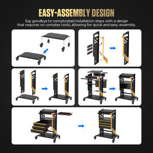 AUTOOL T26 100kg耐荷重 3段メタルワゴンユーティリティカート 自動車修理工場設備用 便利なロック機構付き - Product Image 6