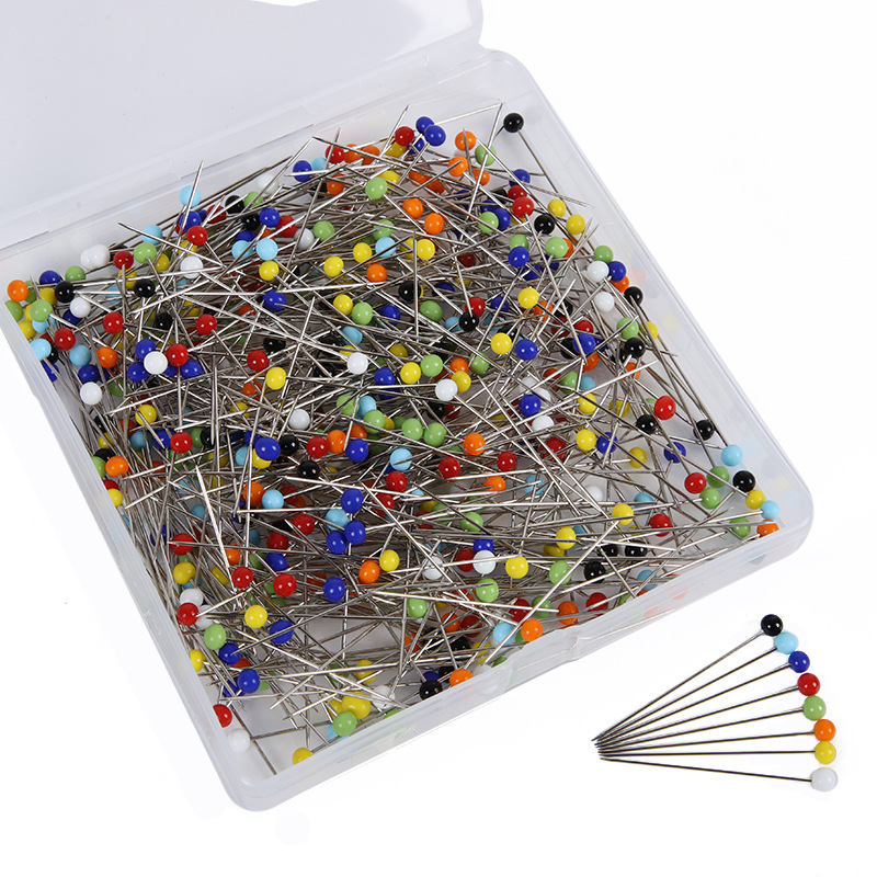 Factory direct 38mm high quality colourful glass head pins clothing sewing pin fixed