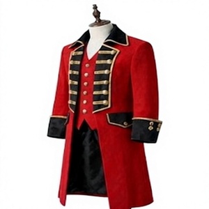 Red Winter Waterproof Woolen Button Medieval Cosplay <b>Coat</b> Men Gothic Victorian Steampunk Costume Style Party Performance Outfit - Product Image 3