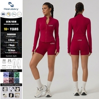 Ensemble de yoga 3 pièces pour femme : haut à col montant zippé à manches longues, short taille haute à poches et dos croisé, ultra doux