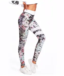 Tedarikçi ve üreticileri artı boyutu süblimasyon baskılı çiçek şerit yoga tayt aktif giyim kadın tayt pantolon