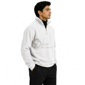Nouveau sweat à capuche en polaire épaisse avec broderie de logo personnalisé, fermeture éclair 1/4, col montant, tricoté ample pour l'hiver, unisexe - Product Image 1