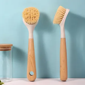लकड़ी के हैंडल और छेद के साथ रसोई की सफाई के लिए पोर्टेबल बहु-कार्यात्मक घरेलू सफाई ब्रश सिसल पॉट ब्रश