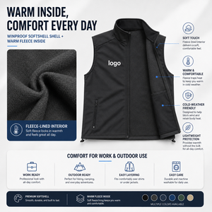 Giacca a Vento Softshell da <span class=keywords><strong>Uomo</strong></span> Personalizzabile in Poliestere Spandex, Resistente all'Acqua, con Interno in Pile, Gilet Esterno Senza Maniche - Product Image 3