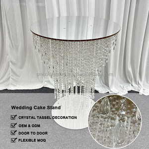 Mesa de Pastel para Bodas LEDA, Decoración con Borlas de Cristal, Base Transparente para Exhibición de Pasteles, Mesa Redonda con Pedestal - Product Image 2