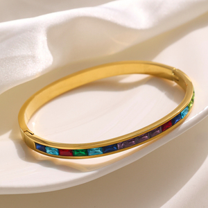 XIXI Joyas Para <span class=keywords><strong>Nujer</strong></span> impermeable colorido circón mujeres acero inoxidable 18K chapado en oro personalizado joyería de moda pulseras brazalete - Product Image 2