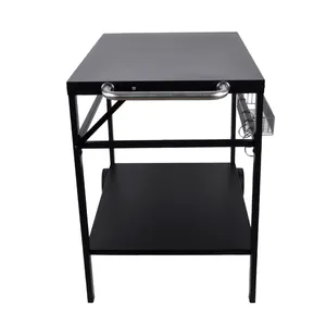 SEJR Double-Shelf Movable Dining Cart Table Trolley BBQ Stand Multifunctional Steel Worktable