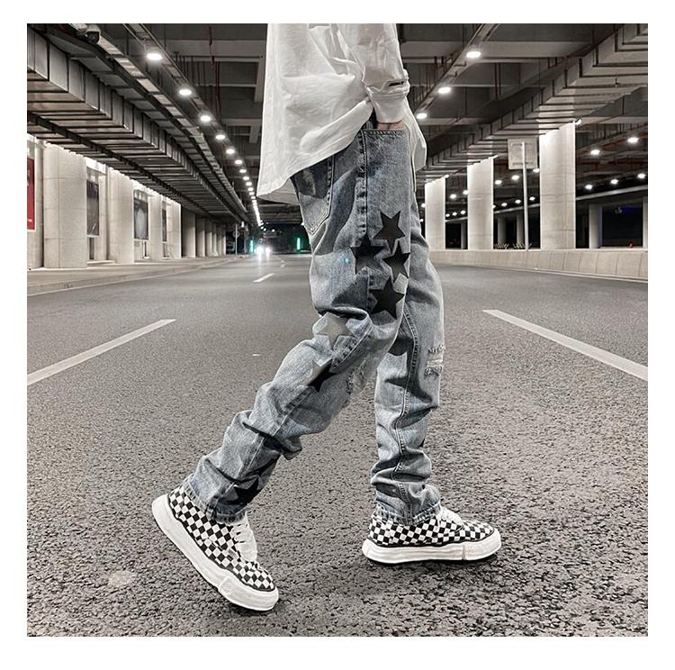Calças de etiqueta personalizada para homens Drop Ship Boys Men Street Wear  Stars Patch Stock Skinny Jeans Men - Main Image