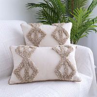Coussin carré en coton Innermor 100% pur luxe, broderie florale 3D tuftée, rayures blanches et noires, style bohème, pour hôpital et hôtel