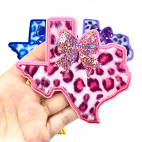 Écusson personnalisé du Texas à imprimé léopard, broderie chenille, badge à paillettes, applique nœud à thermocoller pour veste universitaire et sweat à capuche