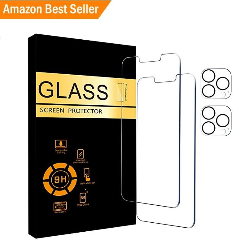 Amazon Hot Sale Oem 2.5d 2Pack Tempered Glass Screen Protector Full Glue Camera Lens Protector For Iphone 12 13 14 Pro Max Glass
