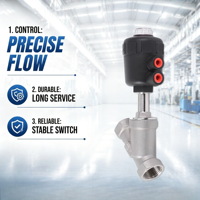 Vanne à siège incliné pneumatique filetée, en acier inoxydable 304, avec joint PTFE miroir, résistante à la vapeur 200°C, directement du fabricant