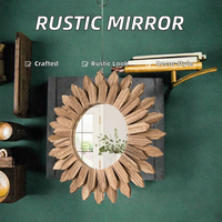 Miroir mural rond en bois fait main de style farmhouse, avec cadre en forme de soleil, décoration bohème rustique pour la chambre à coucher, le salon, la salle de bain