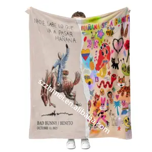 2024 new arrival bulk wholesale singer bad bunny karol g Young Miko printed cheap plush fleece travel throw blanket