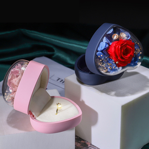 Boîte à bagues en acrylique double, design cœur, pour mariage, emballage cadeau, avec fleur rose, très demandée. - Product Image 3