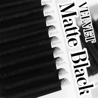 Extensions de cils volume coréennes PBT, plateaux de cils en soie satinée noire, longues et effilées, finition mate