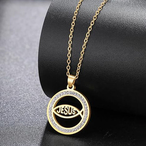 Collar Ichthus con Cruz <span class=keywords><strong>de</strong></span> Jesús Cristo, Colgante Ichthys, Sello <span class=keywords><strong>de</strong></span> Jerusalén, Amuleto Religioso, Joyería Cristiana - Product Image 2