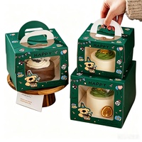 Boîte à gâteau d'anniversaire en carton imprimé avec fenêtre transparente en PET, poignée portable, pour pâtisserie, emballage de desserts, cadeau de fête