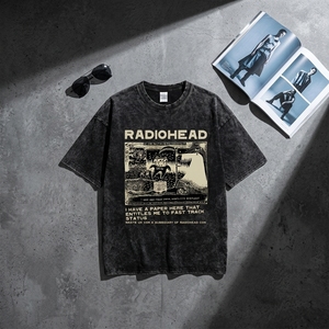 Rock Band <strong>Radiohead</strong> Bends Vintage Letter Pattern 100% Cotton Washed Short Sleeve Regular Fit Breathable Unisex T-<strong>shirt</strong> - Product Image 1