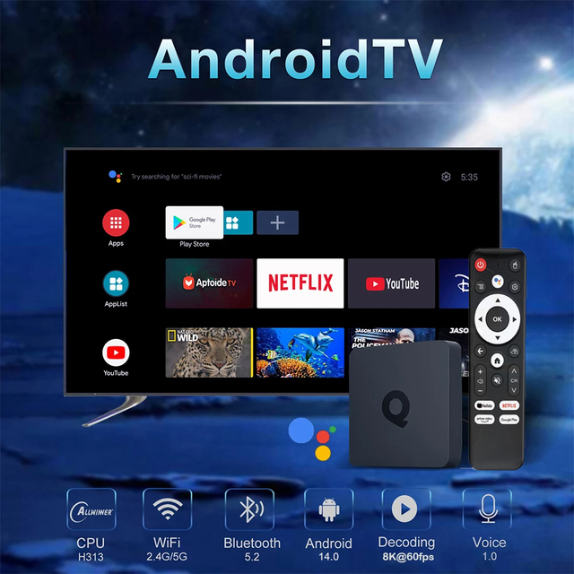 Android 14.0 Smart TV Box 8GB 128GB 8K HDR10 for Quad Core Dual Band WiFi BT5 Voice for Play for