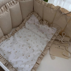 PMZW Juego de Ropa de Cama para Cuna de Bebé 100% Algodón Lino/Bambú con Volantes, Ropa de Cama Beige para Recién Nacido, Sábana Ajustable con Elástico - Product Image 2