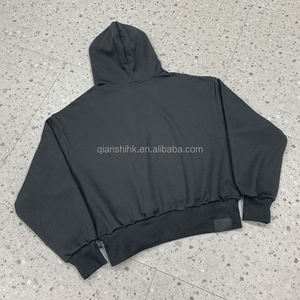 Sweats à capuche d'hiver noirs hommes fabricants de haute qualité 500 Gsm 100% coton français éponge poids lourd sweat à capuche court hommes - Product Image 2