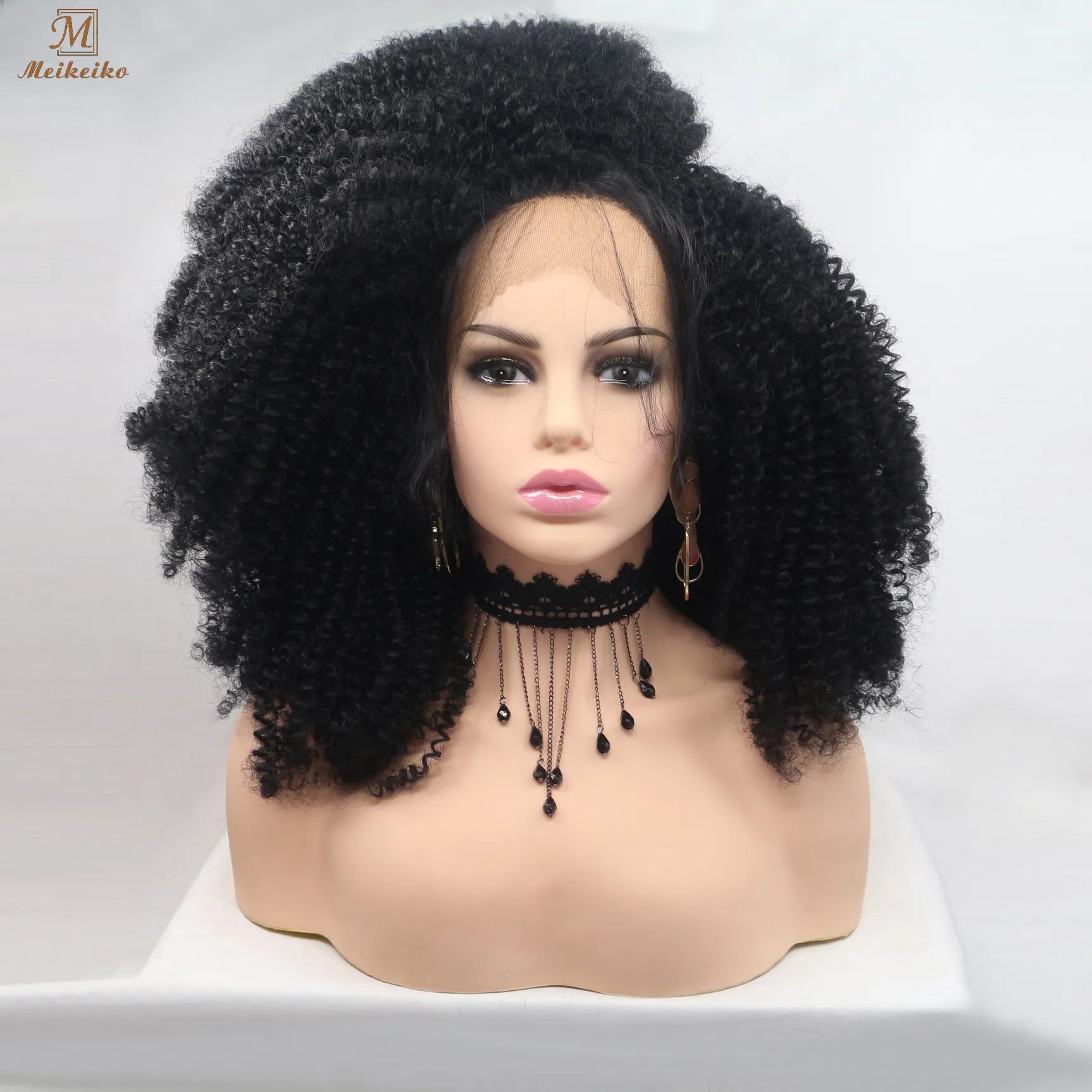Perruque Afro synthétique crépue et bouclée noire, extension capillaire à fermeture frontale en dentelle sans colle, Drag Queen/Cosplay, pour femmes noires