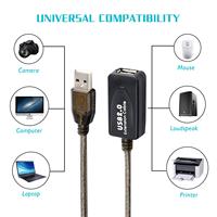 Câble d'extension répéteur actif SYONG USB 2.0 Type A mâle vers femelle, haute vitesse 480 Mbps pour ordinateur portable, PC, imprimante, projecteur