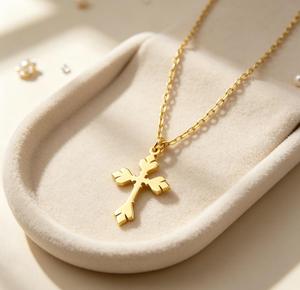 Collar <span class=keywords><strong>de</strong></span> Cruz Religiosa <span class=keywords><strong>de</strong></span> Moda para Mujer, Hipoalergénico, <span class=keywords><strong>de</strong></span> Acero Inoxidable, Chapado en PVD <span class=keywords><strong>de</strong></span> 18K, con Colgante <span class=keywords><strong>de</strong></span> Flor <span class=keywords><strong>de</strong></span> <span class=keywords><strong>Lis</strong></span> - Product Image 1