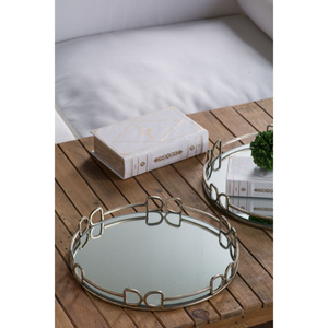 <b>Silver</b> Round <b>Mirror</b> Tray 16.1x2 Decorative Serving Tray Style Handle Design - Product Image 5