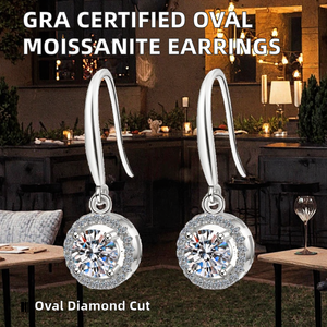 Gorgeous <b>Aesthetic</b> White GRA Certified VVS1 D Color Oval Moissanite 925 Sterling Silver <b>Earrings</b> - Product Image 3